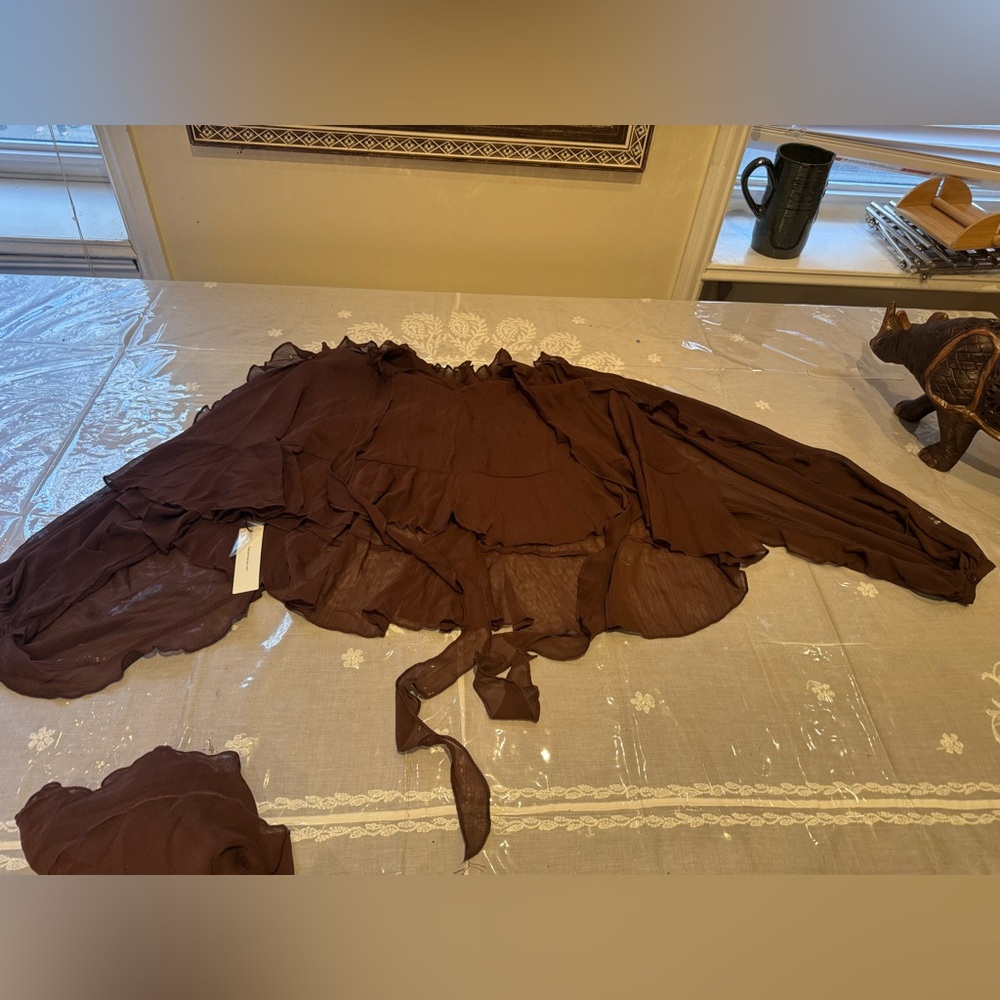 ❤️ Two Piece Elegant Brown Tiered Ruffled Chiffon Mini Dress Set with Liner - Picture 9 of 12